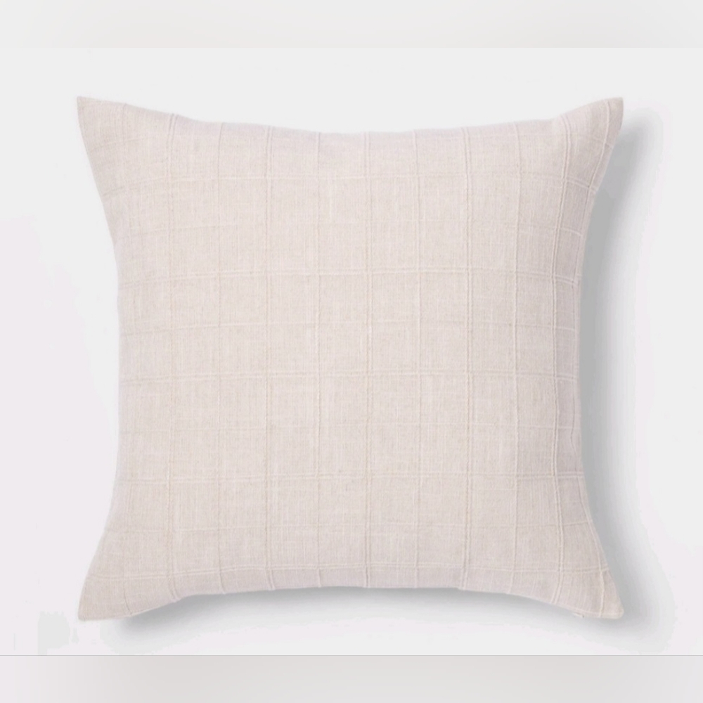 Threshold Oversized Woven Washed WindowpaneSquare Throw Pillow Cream